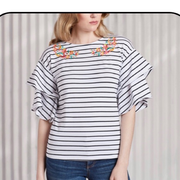 Tops - Striped, Embroidered Top, Size Small